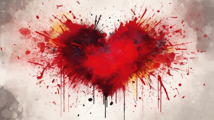 Red Heart With Splashes Of Paint.
