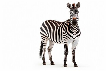 Zebra isolated on a white background. Animal front view portrait.