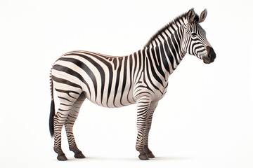Fototapeta na wymiar Zebra isolated on a white background. Animal right side view portrait.