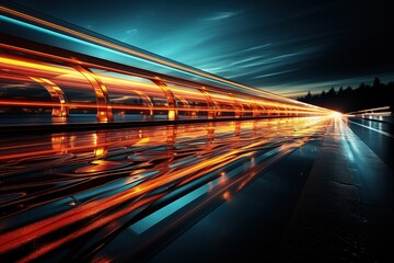 Long exposure dynamic speed light trails urbanistic background. Ai generative