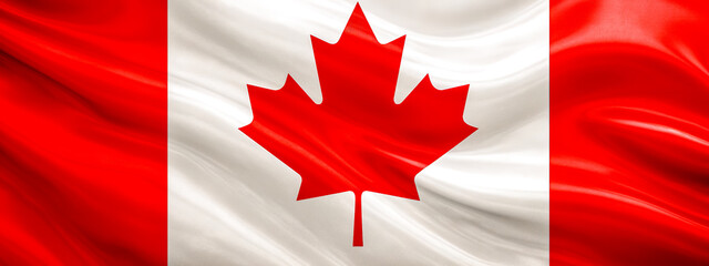 national Canadian flag in white and red colors, banner