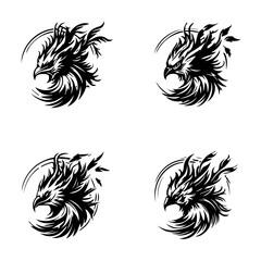 Vector Icon logo set featuring phoenix head