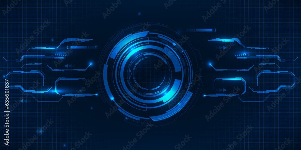 Poster vector illustrations of abstract blue futuristic digital technology background included circle hud d