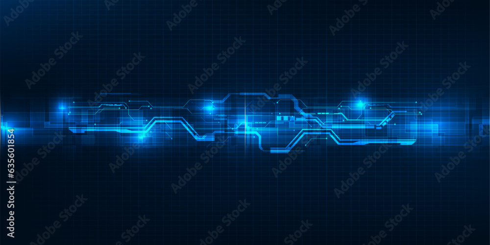 Poster vector illustrations of abstract blue digital hi tech background with glowing horizontal line and di