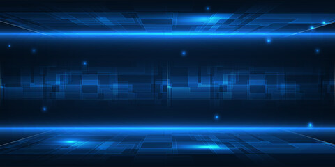 Vector illustration of futuristic digital technology horizontal layout for showcase,advertising and game artwork or background.Futuristic digital technology concepts. 