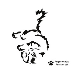 Vector drawing of a stylized cat with long hair. Mix of Angora cat with Persian cat. Animal gestalt design.