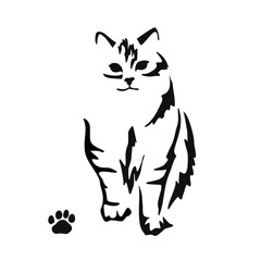 Vector drawing of a stylized cat with long hair. Mix of Angora cat with Persian cat. Animal gestalt design.