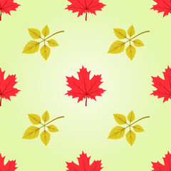 Obraz premium Beautiful leaves isolated on yellow background is in Seamless pattern - vector illustration