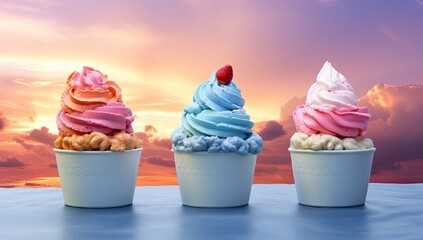four various colored ice cream in a cup Generative AI - obrazy, fototapety, plakaty