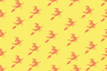 Halloween seamless pattern on October. witches ride broom pattern isolate on background. Trick or treat  Festival. Happy Halloween Pattern on fabric silk. Printer with Star onbackground.