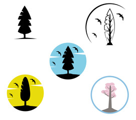 Vector trees simple color icons set