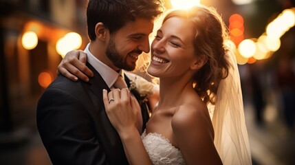 Happy wedding couple. Generative AI