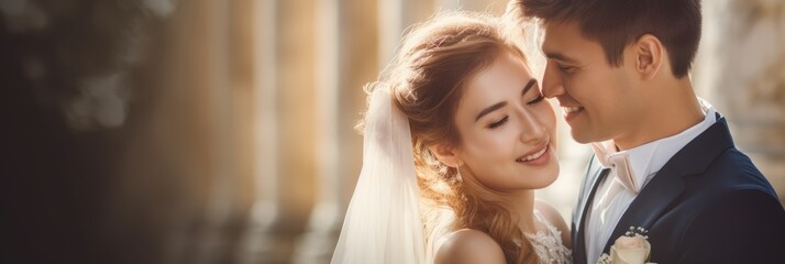 Happy wedding couple. Generative AI