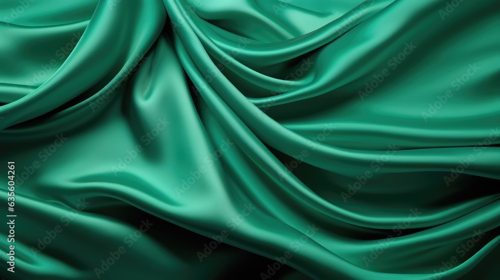 Wall mural Waves of green satin fabric