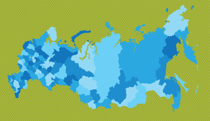 Russia map with border of the regions blue political map green background vector illustration