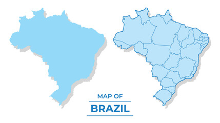 Vector Brazil map set simple flat and outline style illustration