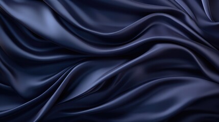 Waves of navy blue satin fabric