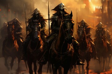 Disciplined Army warriors horseback. Generate Ai - obrazy, fototapety, plakaty