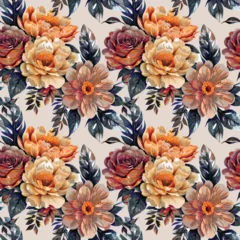 Poster Floral shape watercolor seamless pattern. illustration. © Threecorint