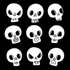Scary skulls Halloween vector set
