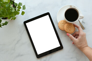 Computer tablet e-reader with blank white screen for mock up