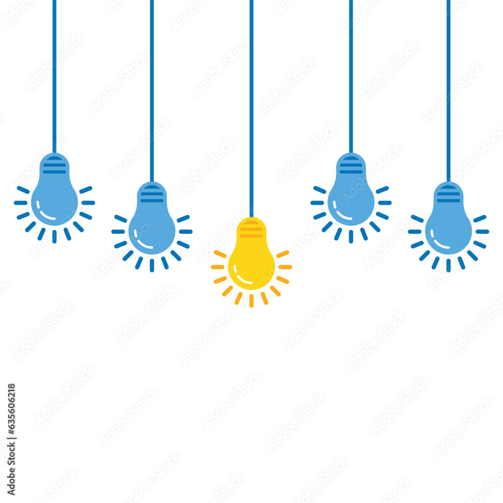 Poster set of light bulb with one unique idea. concept of think outside the box or fun fact and shiny lamp 