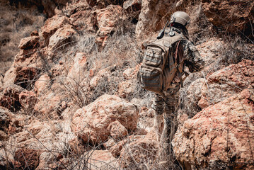 Soldiers of special forces on wars at the desert,Thailand people,Army soldier Patrolled the front line,Calling up reinforcements