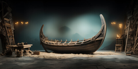 Obraz na płótnie Canvas Viking ship in a vikings museum. Generative AI