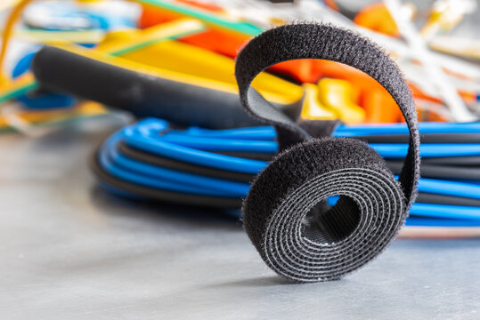 Roll Of Hook And Loop Velcro Tape Used To Organize Cable In Electrical And Telecommunications Installations