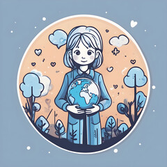 child and earth, A child is holding a globe, Sticker 2d cute fantasy, international day of charity