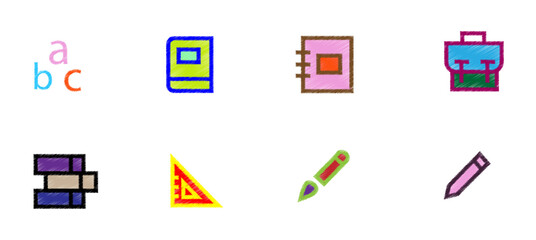 Colorful school and education icon set. Back to school icons. Editable stroke.