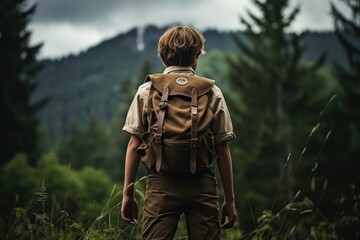 Obraz premium Back view of scout boy. Generate Ai