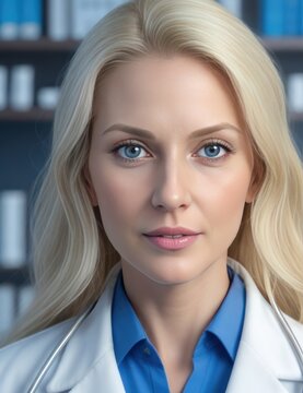 Symmetrical Grace: Close-Up of Beautiful 30-Year-Old German Female Doctor
