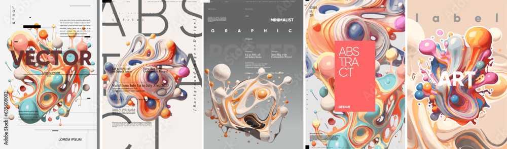 Poster liquid abstract 3d shapes. a blob of paint. a set of vector illustrations. vectorized watercolor ill