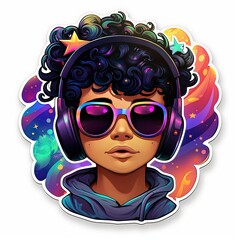 Colorful detailed sticker, brown latinx person illustration made with Generative AI 