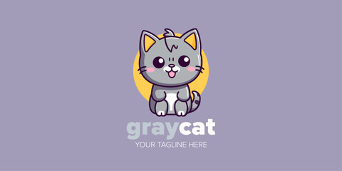 Purrfectly Playful: Kawaii Gray Cat Mascot Cartoon Logo Illustration for Every Business, from Pet Store and Pet Shop to Toys, Food, and More