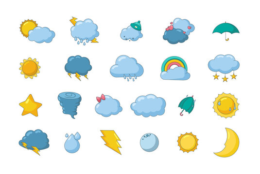 Weather forecast drawing. Set of vector meteorological symbols. Collection of design elements.