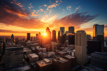 Obraz premium An urban skyline with a brilliant sunset in the background