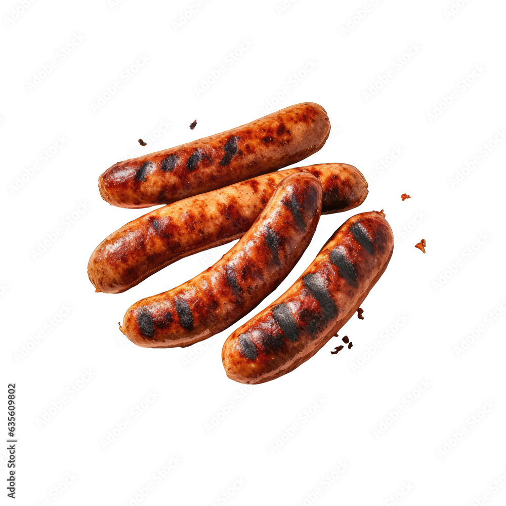 Poster grilled sausages on transparent background with isolation