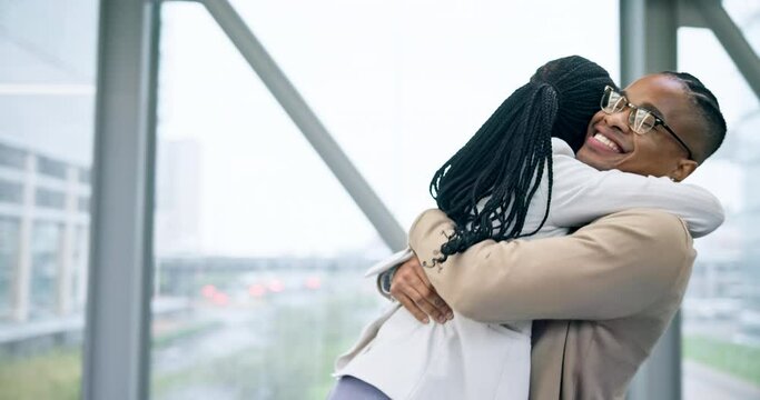 Airport, running and couple hug for reunion, greeting and welcome from vacation, holiday and arrival. Travel, dating and excited woman and man embrace in terminal for international or global trip