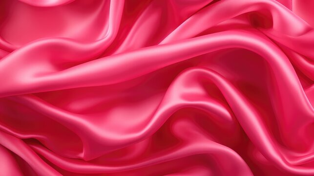 Waves of hot pink satin fabric