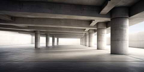 Obraz premium 3d style of modern concrete architecture. Empty cement floor car park