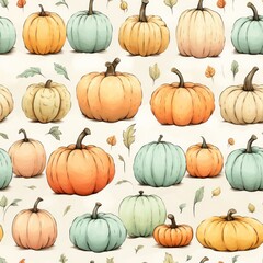 seamless pattern Charming pumpkin illustration in pastel colors.clipart on white background.  - obrazy, fototapety, plakaty