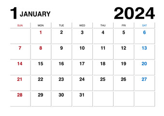 2024年1月のメモが書けるカレンダー