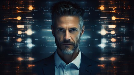 Beautiful technological portrait of a man. Generative AI