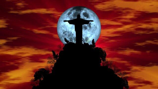  Jesus Christ On The Cross With Bright Shine Sun Effects. Animation Background With Bright Light Shine Effect, Jesus Crucified On The Top Of The Hill On The Cross And Behind Clouds And Sun Rays Animat
