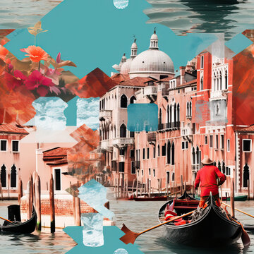 Venice travel collage moodboard art repeat pattern
