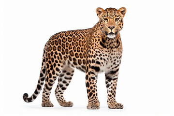 Jaguar isolated on white background. Animal right side portrait.