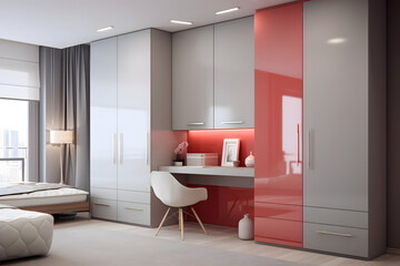 Fototapeta na wymiar Minimalist dressing room with beautiful and elegant light red color