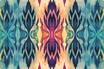 Ikat ethnic grunge tropical pattern luxury background. Art graphic print design for carpet fabric texture textile wallpaper background backdrop rug.